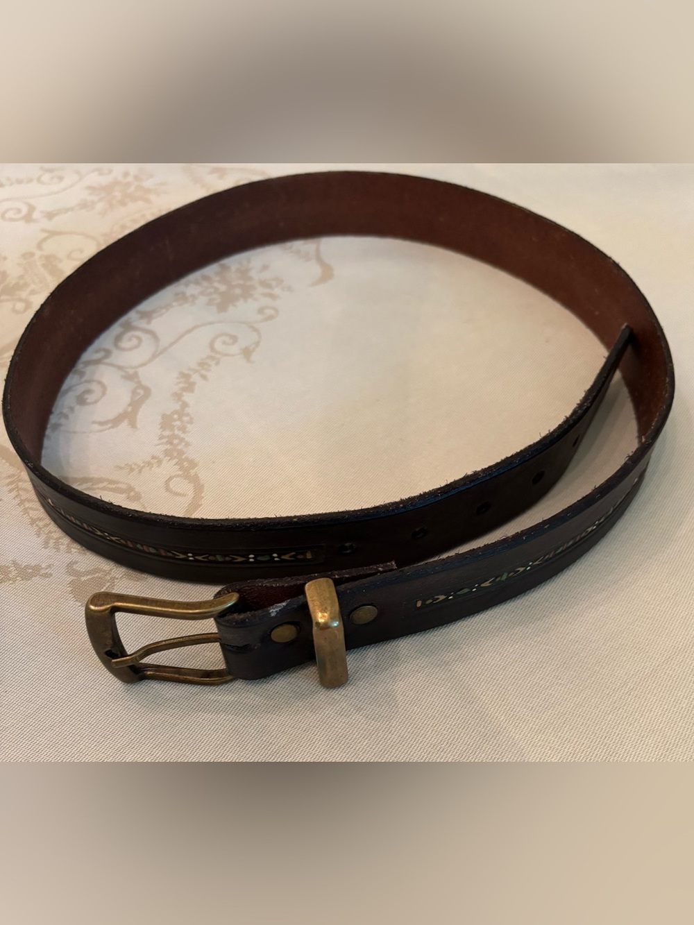 Men’s leather belt with pattern inset. Purchased in South Africa- never worn